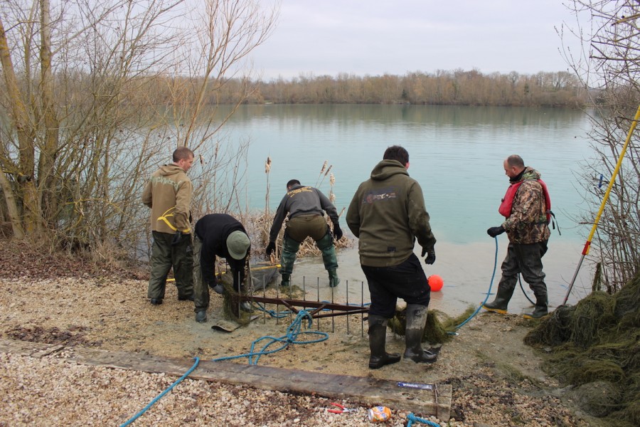 clearing weed from the stock pond swim