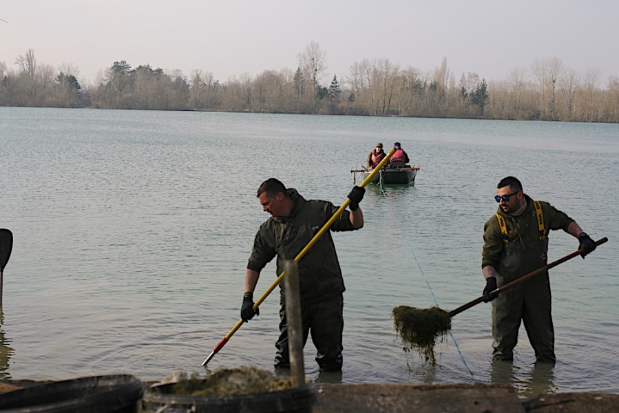 Weed raking on the Main Lake....essential to get the year off to a good start.