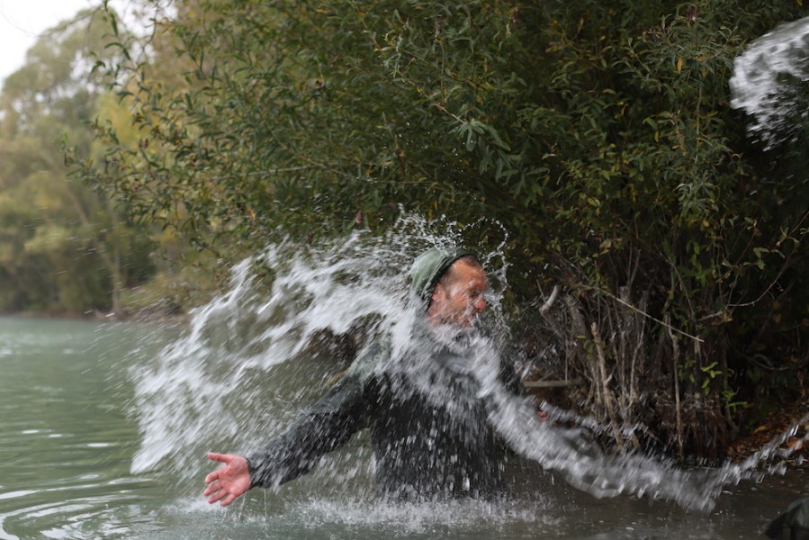 Thomas getting a soaking after smashing his PB